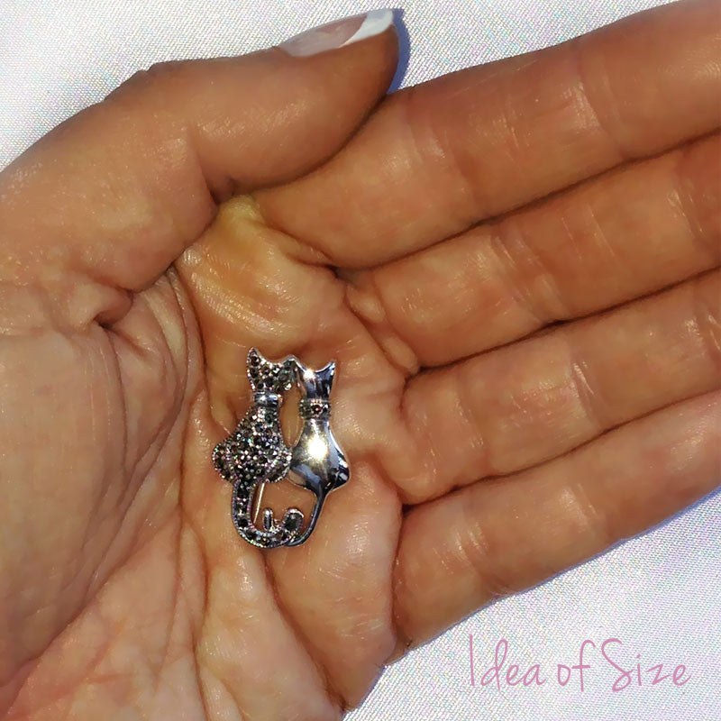 Back to Back Silver Marcasite Cat Brooch