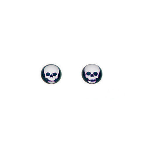 Black and White Resin Skull Boys Earrings