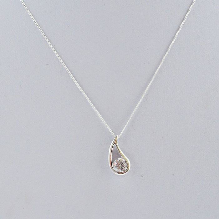 Sterling Silver Checkerboard Pendant with Clear Cubic Zirconia
