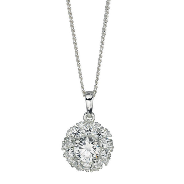 Cubic Zirconia Cluster Pendant in Sterling Silver