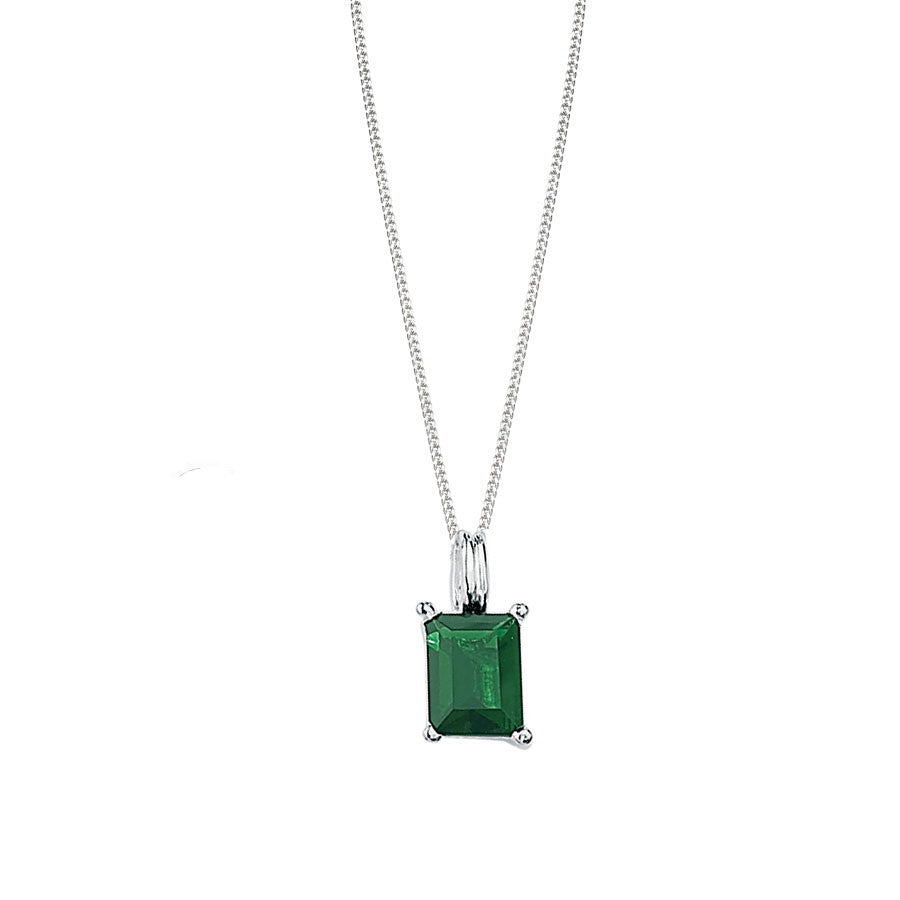 Sterling Silver and Emerald Cut Green Crystal Pendant