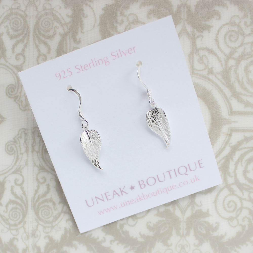 Etched Sterling Silver Leaf Earrings