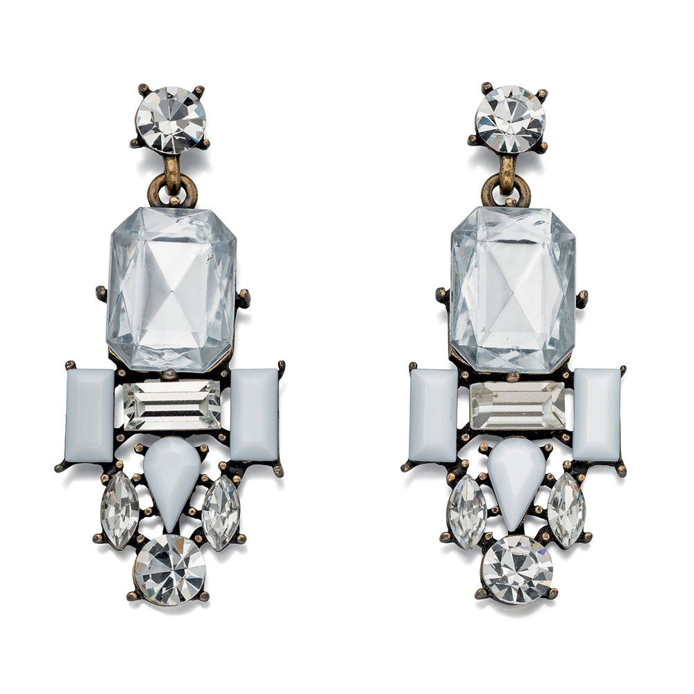 Fiorelli Earrings Antique Style Clear and White Crystal Cluster
