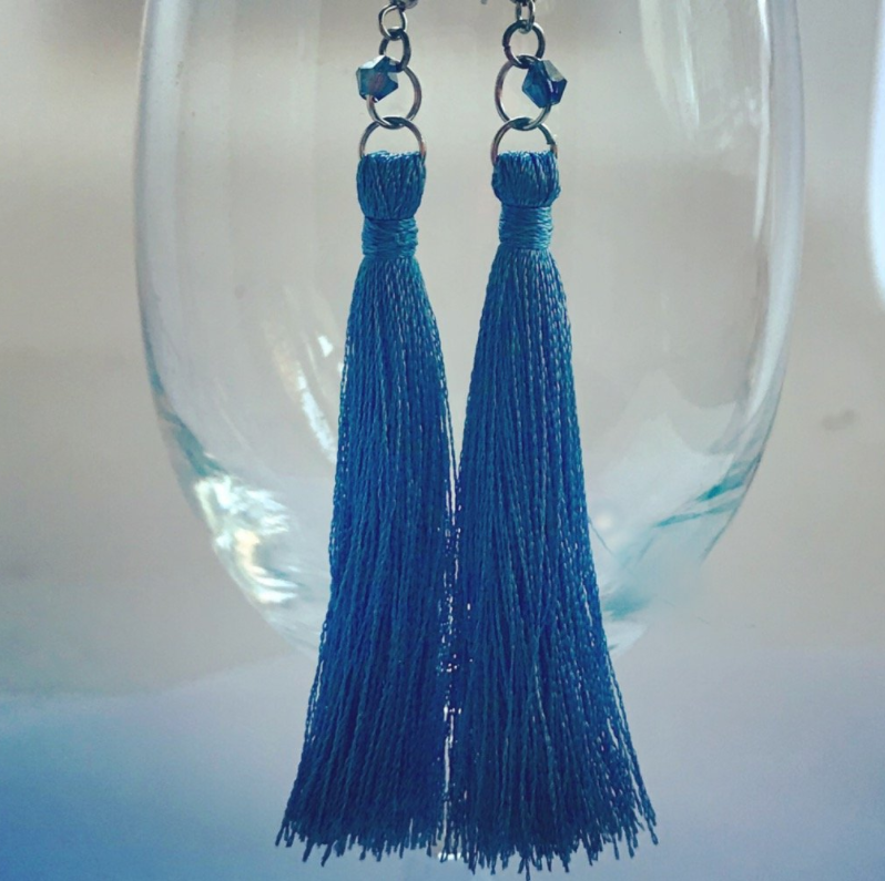 french blue tassel earrings