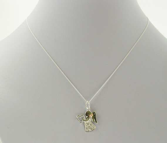 Silver and Clear Cubic Zirconia Kids Angel Pendant