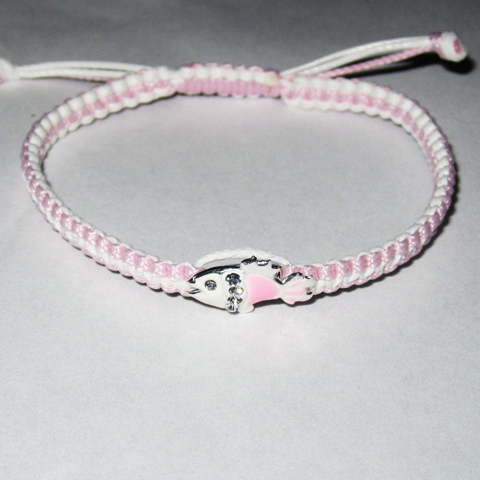 Pink Enamel Fish Charm Bracelet 