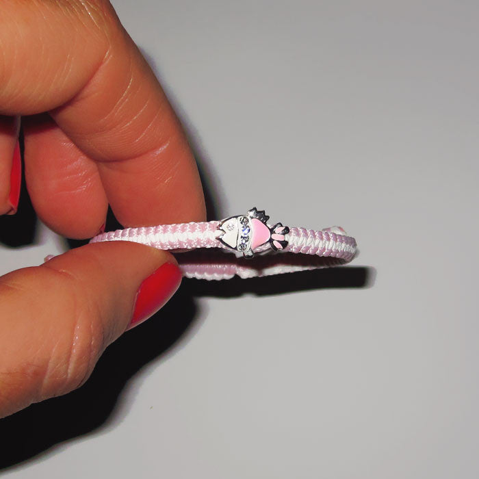 Pink and White Cord Girls Bracelet with Pink Enamel Fish Charm