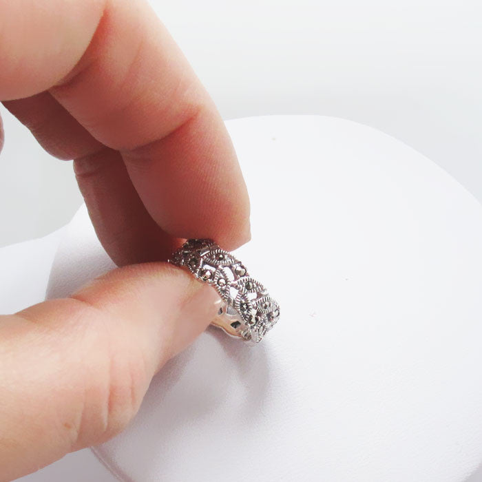 Plaited Leaf Marcasite Ring in Sterling Silver