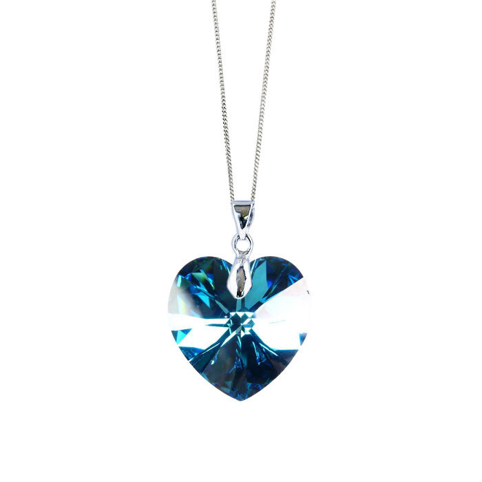 Love Lily Handmade Necklace with Bermuda Blue Crystal Heart