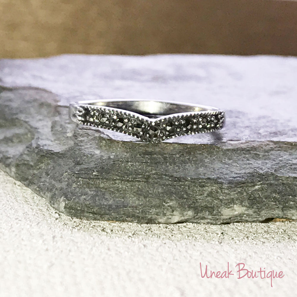 Sterling Silver Wishbone Marcasite Ring