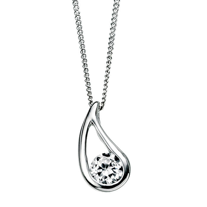 Silver Checkerboard Pendant with Clear Cubic Zirconia