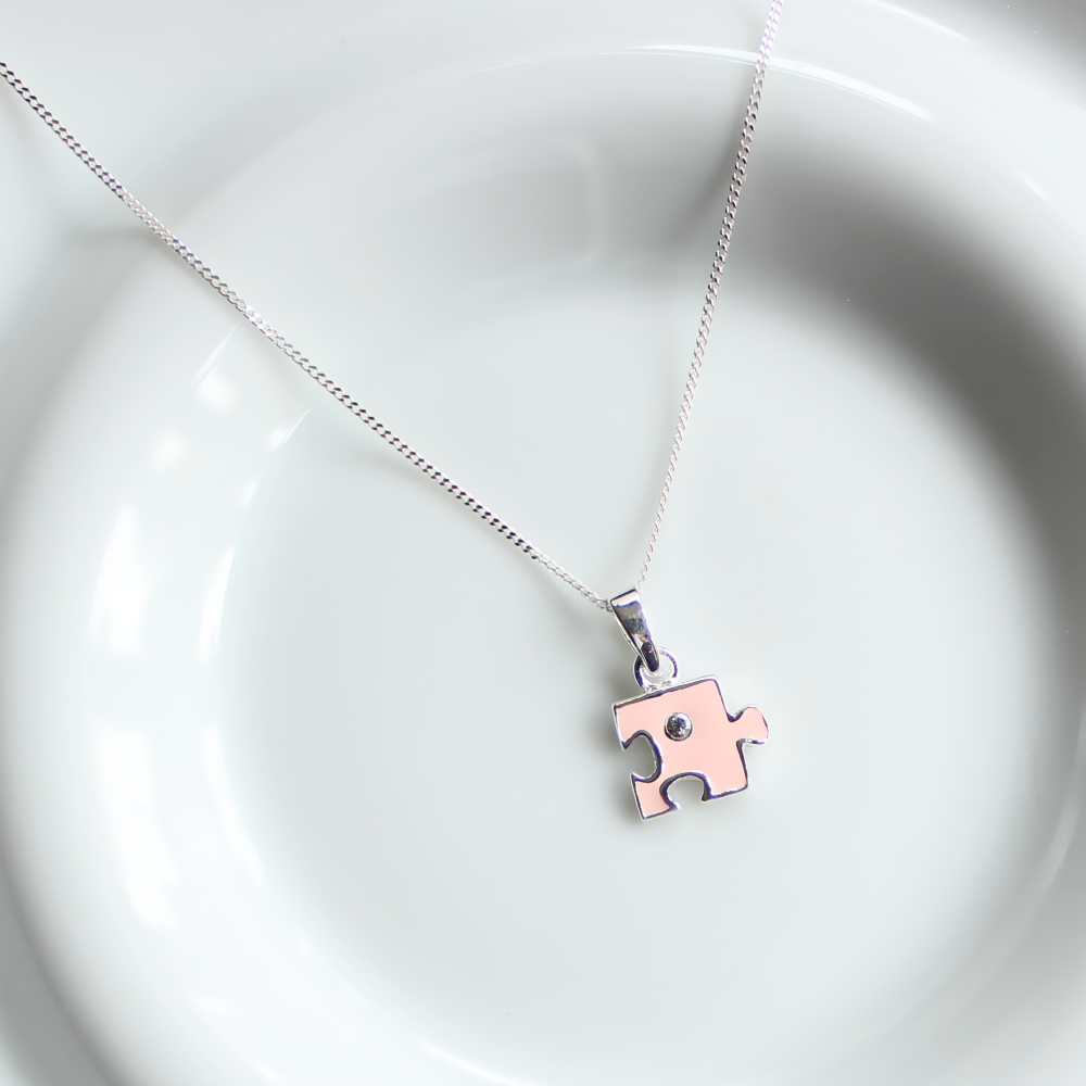 Pink Jigsaw Pendant with Cubic Zirconia