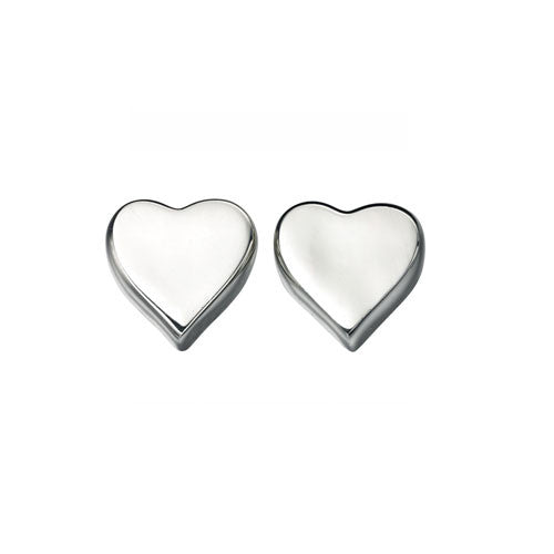 Polished Silver Stud Heart Earrings
