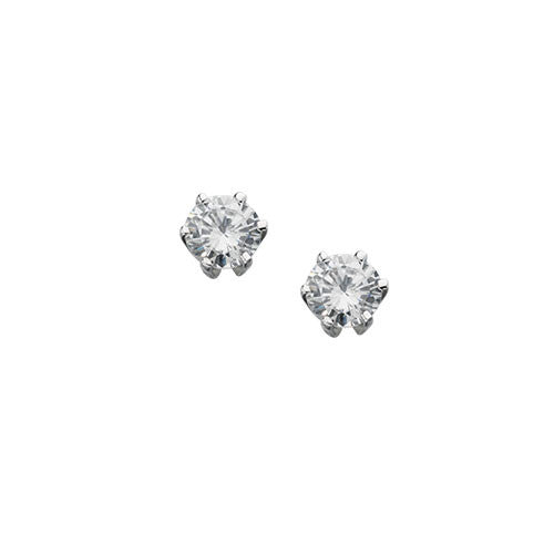 Round Solitaire Cubic Zirconia Earrings Claw Set