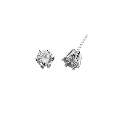 Round Solitaire Cubic Zirconia Earrings Claw Set