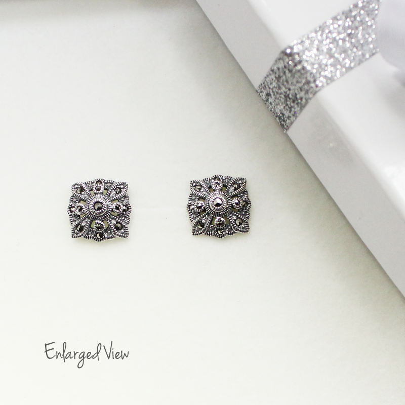 Diamond Shaped Marcasite Earrings