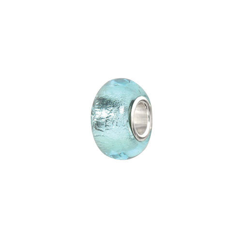 Sterling Silver Aqua Foil Glass Bead Charm