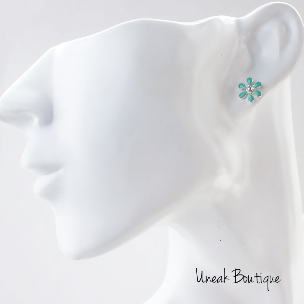 Silver Turquoise Flower Earrings 