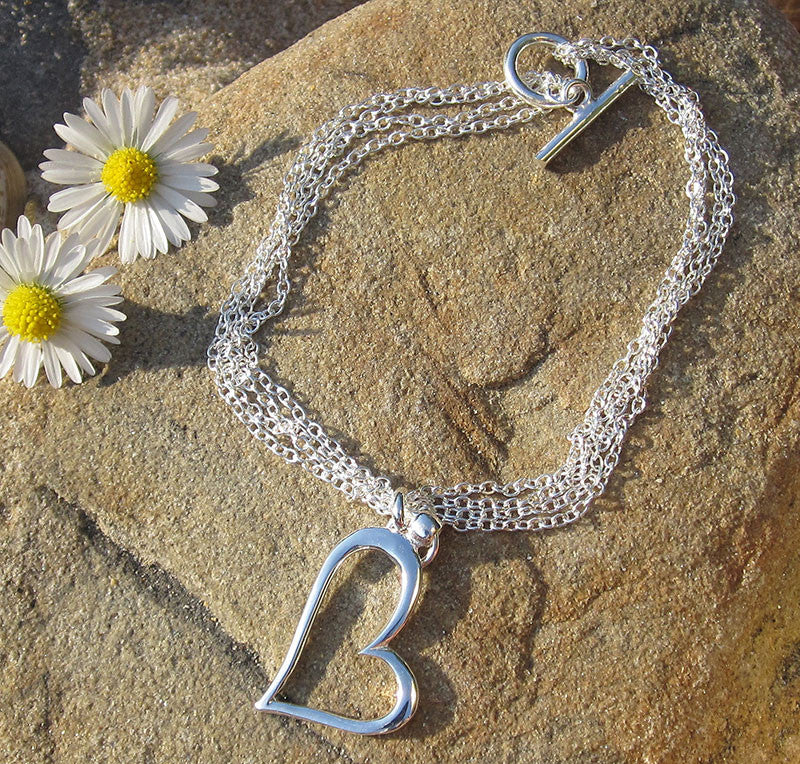 Open Heart Multi Chain T-bar Silver Bracelet 
