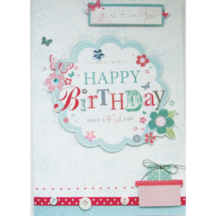 Buttons and Ribbon Glitter Birthday Card