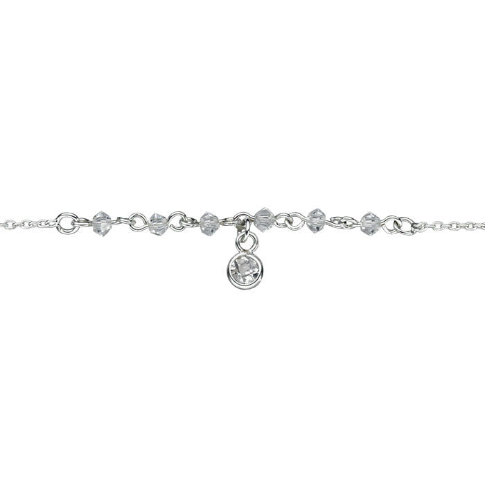 Silver Anklet with Clear Crystal Charm
