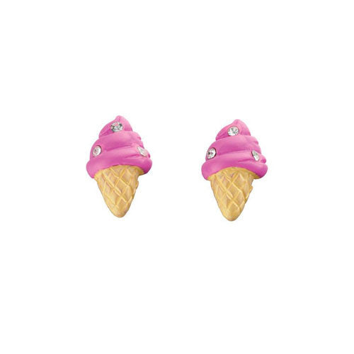Pink Ice Cream Cone Stud Earrings