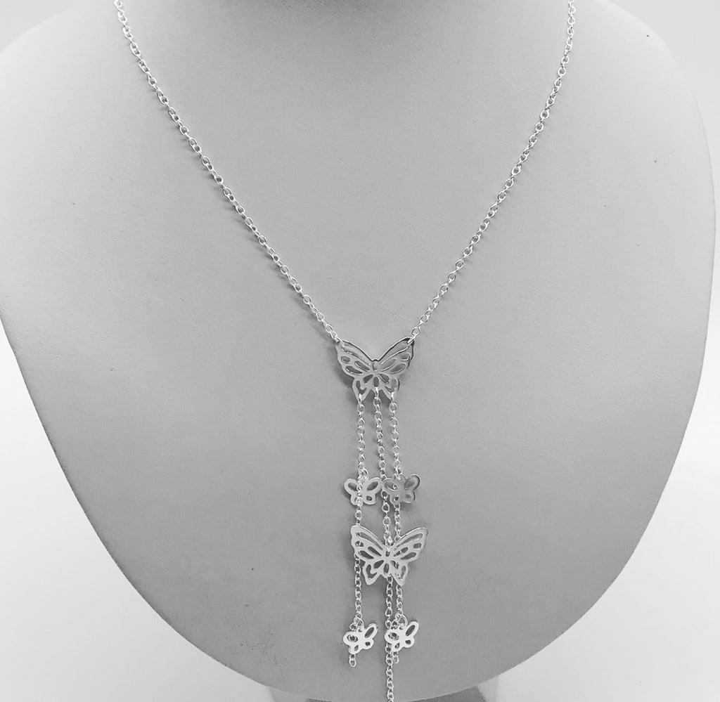 Strands of Silver Butterfly Necklace