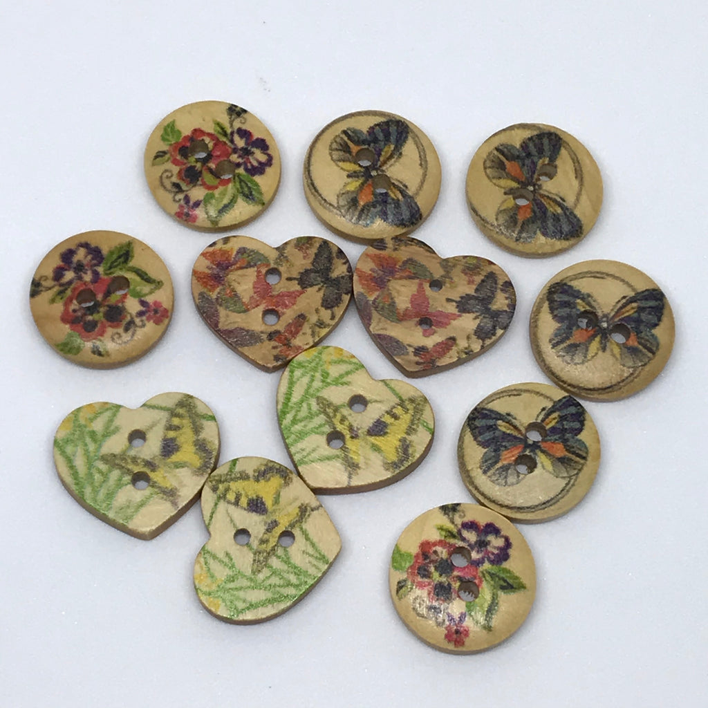 Butterfly floral & Heart Wooden Buttons