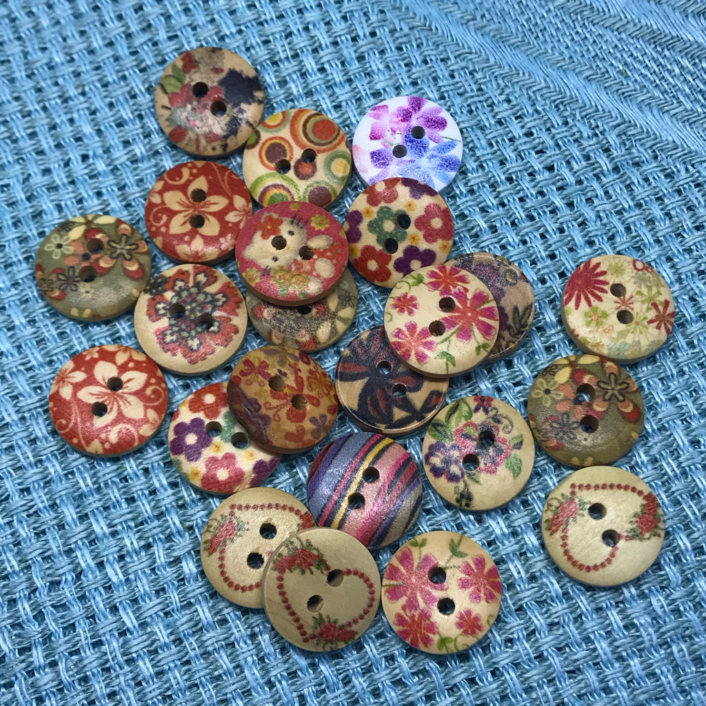 Mixed floral & Heart Wooden Buttons
