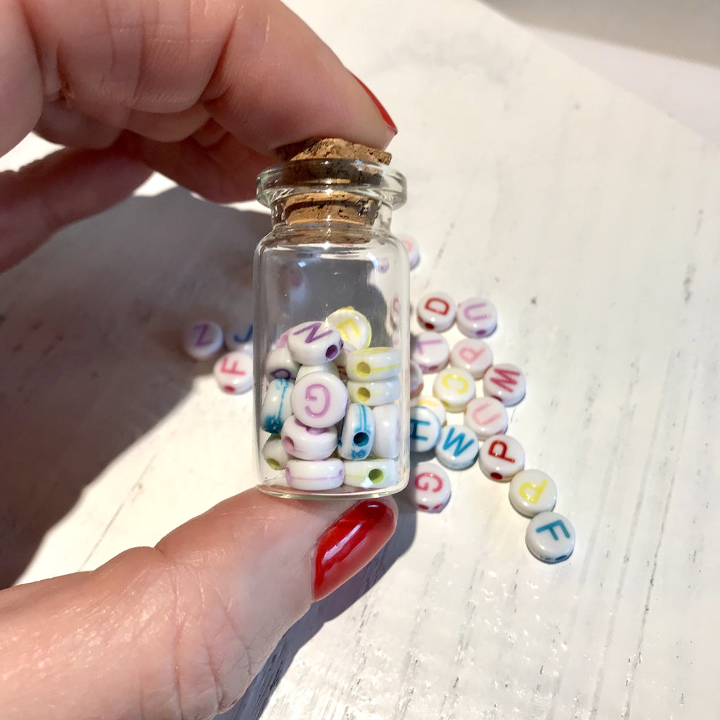 Mini Jar of Rainbow Alphabet Beads