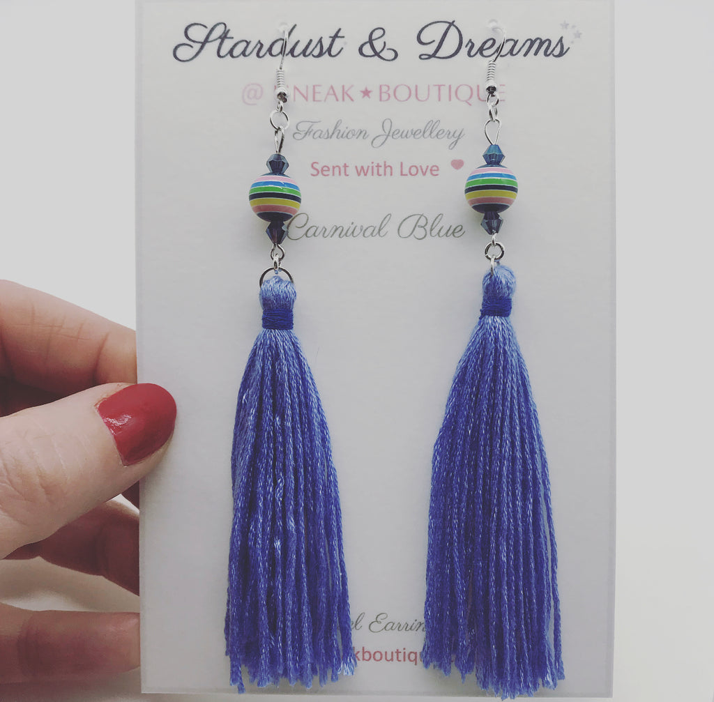 Carnival Blue Tassel Earrings
