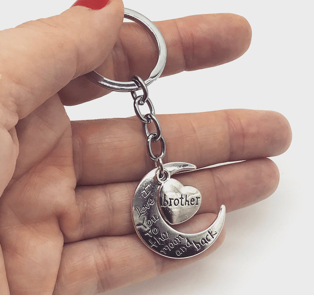 Brother I Love Y and Back Silver Plated Keyring
