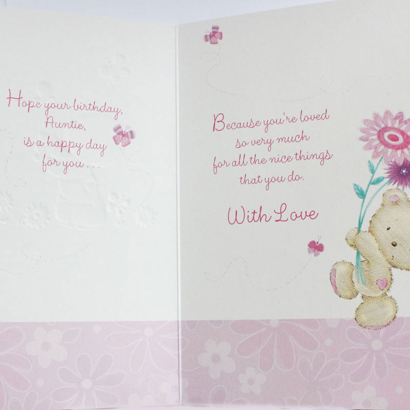 Pink Bear and Butterfly Auntie Birthday Card