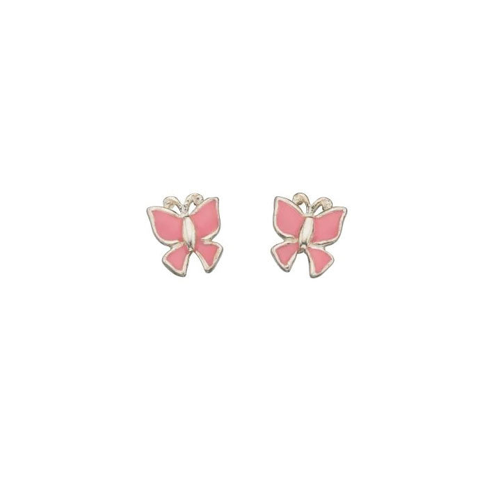 Sterling Silver Pink Enamel Butterfly Stud Earrings 