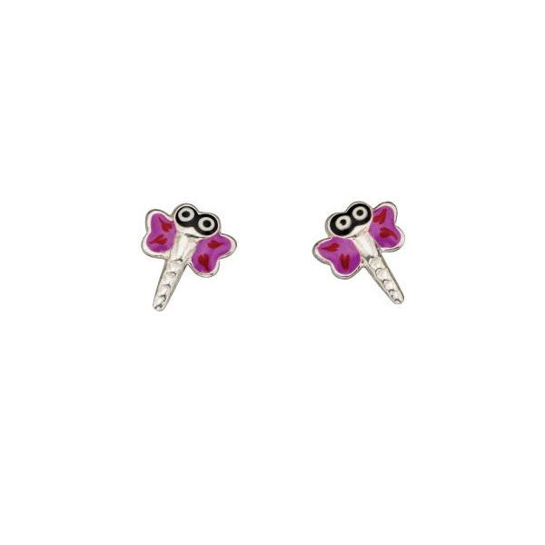 Purple Dragonfly Sterling Silver Stud Earrings