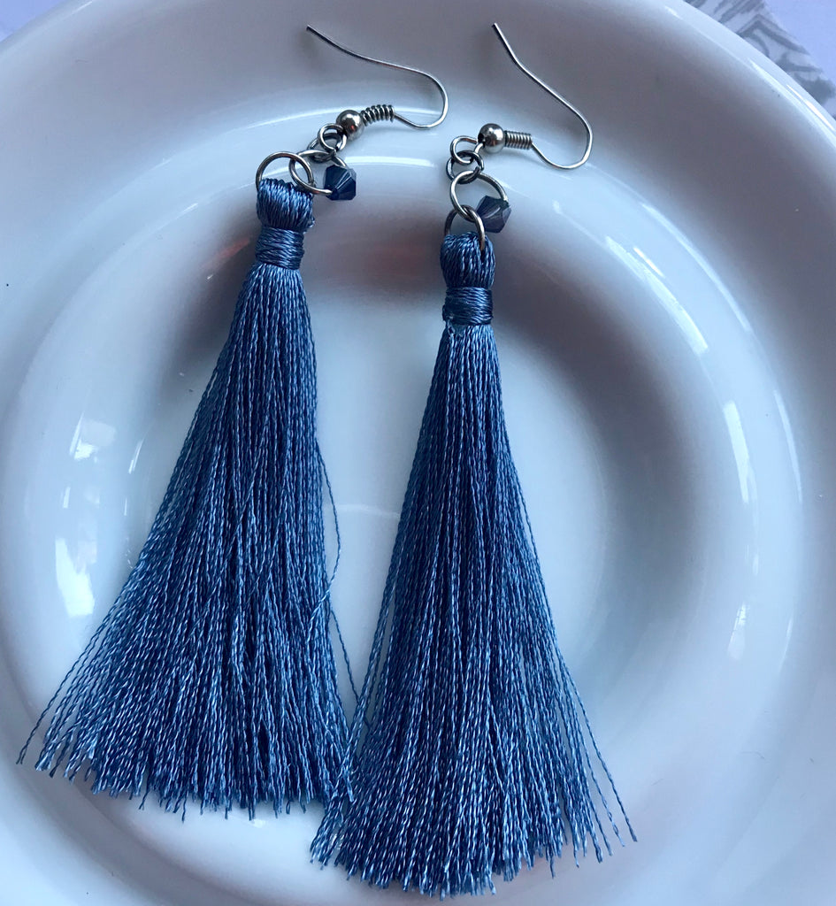 French blue tassel earrings 