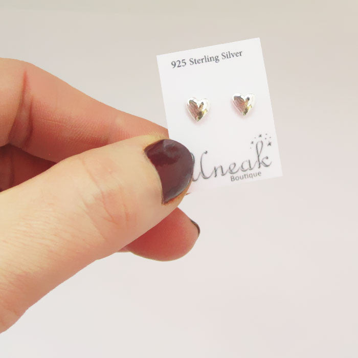  Polished Silver Heart Stud Earrings