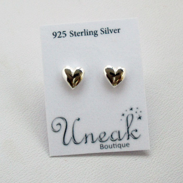 Polished Silver Heart Stud Earrings