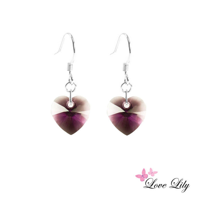 Amethyst Mini Crystal Heart Earrings by Love Lily