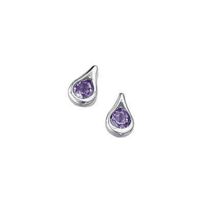 Mini Silver Teardrop Amethyst Earrings