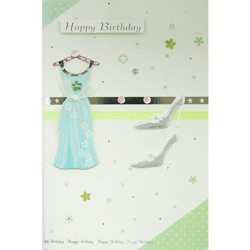 Apple Green Dress and Shoes Happy Birthday Card