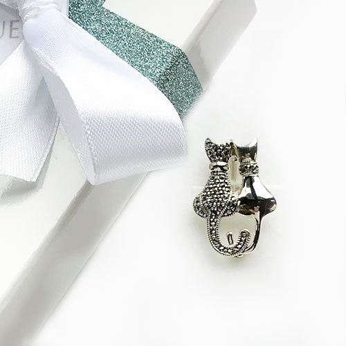 Back to Back Silver Marcasite Cat Brooch