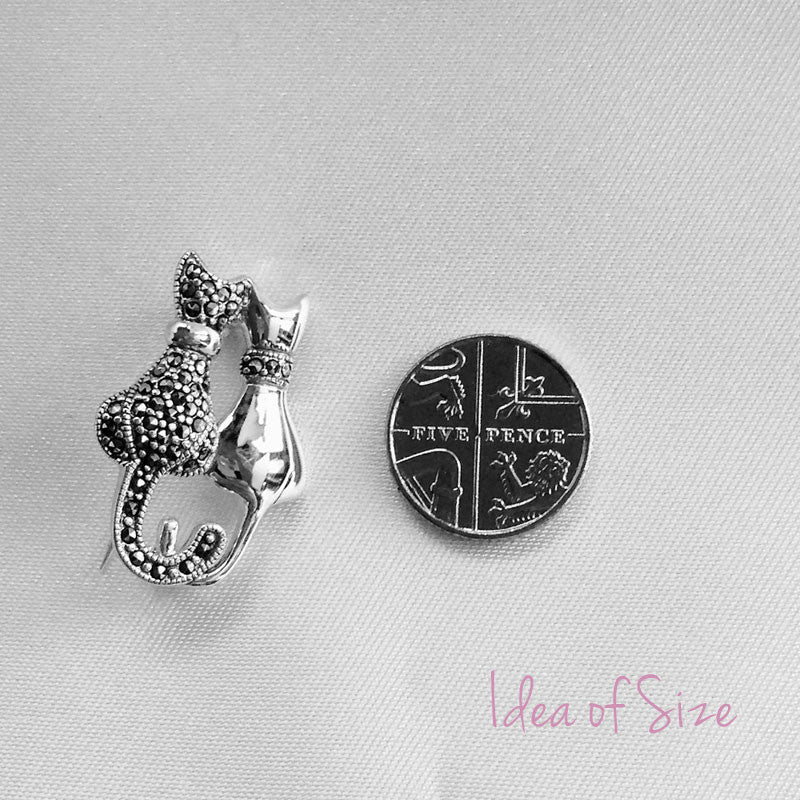 Back to Back Silver Marcasite Cat Brooch