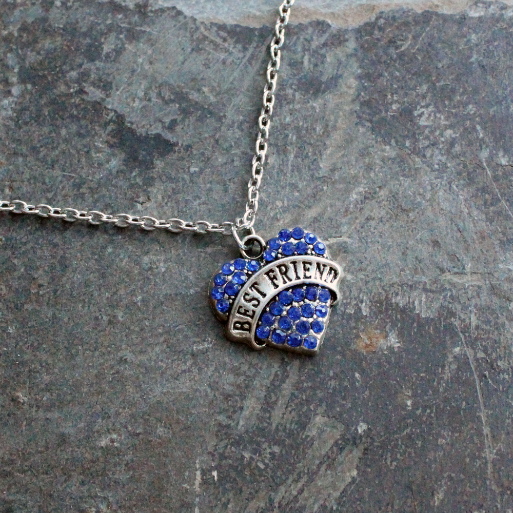 Blue Crystal Heart Best Friend Pendant