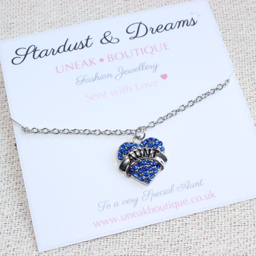 Blue Crystal Heart Aunt Pendant