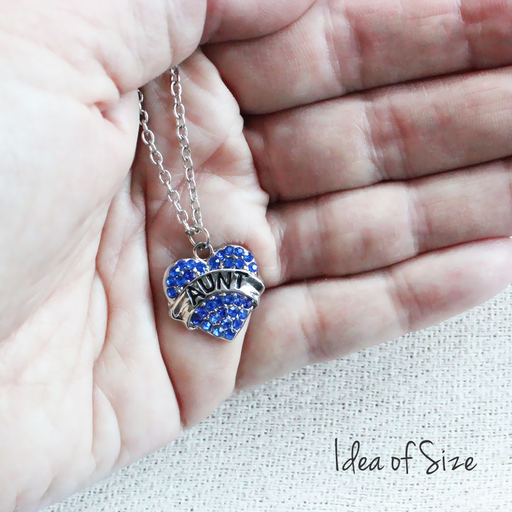 Blue Crystal Heart Aunt Pendant