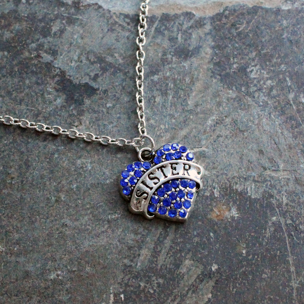 Blue Crystal Heart Sister Pendant