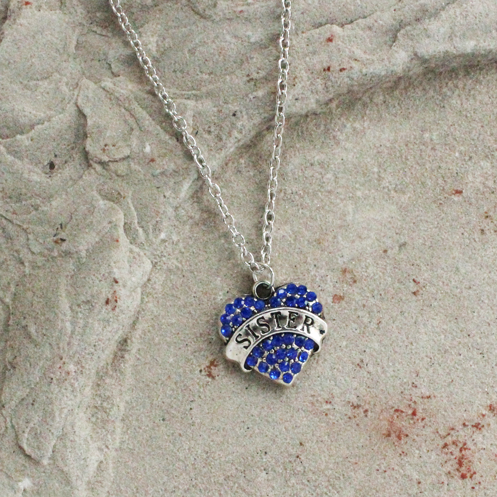 Blue Crystal Heart Sister Pendant
