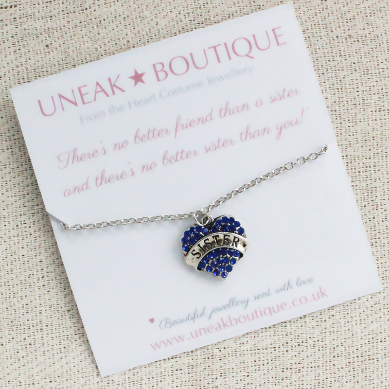 Blue Crystal Heart Sister Pendant