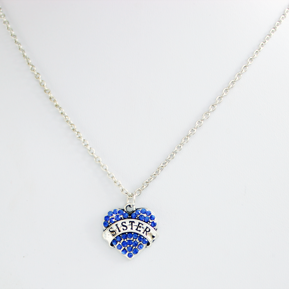 Blue Crystal Heart Sister Pendant